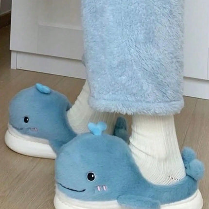 Simpatiche balene inverno nuove donne pantofola tacco morbido piattaforma pelliccia calda coperta comoda casa soffici pantofole da casa