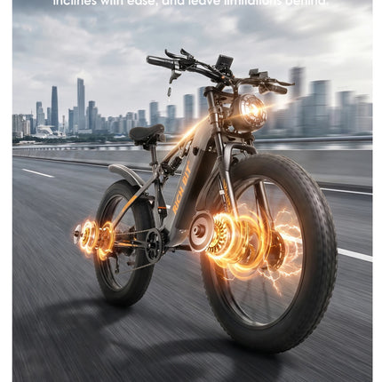 Bici Elettrica Fuoristrada C01, E-bike da Montagna 26'', Doppio Motore, Potenza di Picco 3000W, Batteria al Litio Rimovibile 48V 20Ah, Doppia Sospensione, Velocità Massima 60-63km/h
