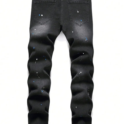 Men y2k Stretchy Skinny Denim Jeans For Men Casual pants Ripped Patchwork Hole Slim Fit Denim Hip Hop Black Straight Trousers PlatiNum