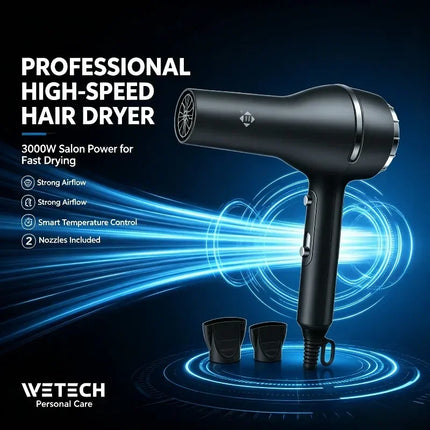 Professional 3000W Hair Dryer AC100-240V Constant Temperature Cold Air Blow Dryer With 2 Concentrator Nozzles Salon Home Hair Styling Tool
