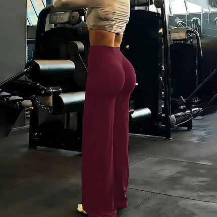 Gym Workout Wide Leg Leggings Women High Waist Tummy Control Loose Yoga Pants Woman Gray Hip Lifting Straight Sports Trousers PlatiNum