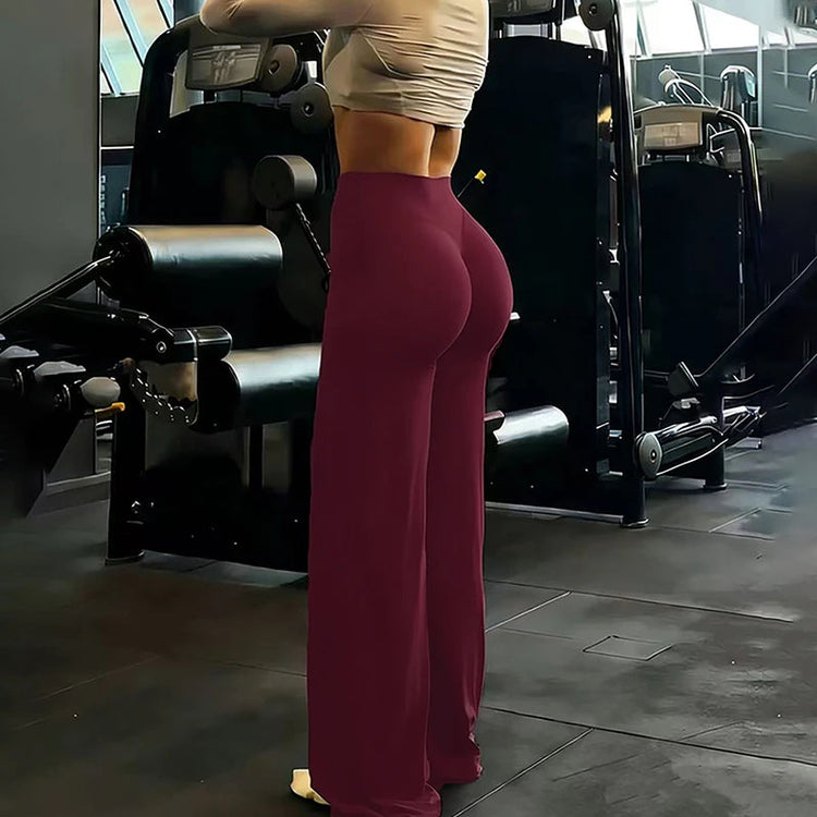 Gym Workout Wide Leg Leggings Women High Waist Tummy Control Loose Yoga Pants Woman Gray Hip Lifting Straight Sports Trousers PlatiNum