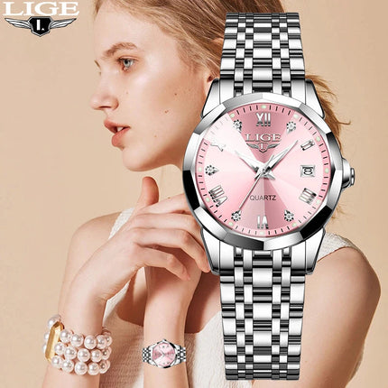 LIGE Elegante Orologio da Polso da Donna Ultrasottile in Stile Nordico Semplice con Movimento al Quarzo, Bracciale in Acciaio Inossidabile alla Moda platinumshop