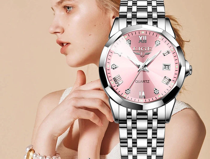 LIGE Elegante Orologio da Polso da Donna Ultrasottile in Stile Nordico Semplice con Movimento al Quarzo, Bracciale in Acciaio Inossidabile alla Moda platinumshop