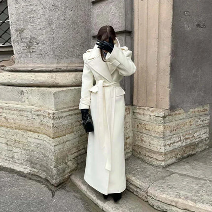 Fashion Solid Women's Wool Coat Lapel Double Breasted Button Long Sleeves Loose Coat Chic 2026 Autumn Winter New Street Wear