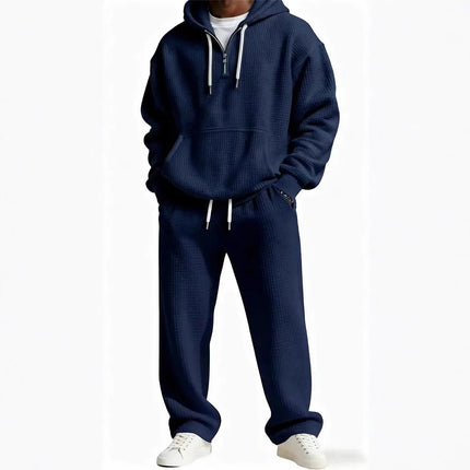 Autumn and Winter Waffle Hooded Sweatshirt Sweatpants Set 3D Printed Casual Sports Suit Men PlatiNum