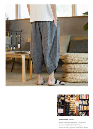Kimono giapponese Pantaloncini tradizionali Pantaloni asiatici da uomo Samurai giapponese Pantaloni larghi da uomo in lino Yukata casual allentati