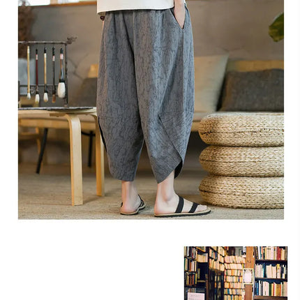 Kimono giapponese Pantaloncini tradizionali Pantaloni asiatici da uomo Samurai giapponese Pantaloni larghi da uomo in lino Yukata casual allentati