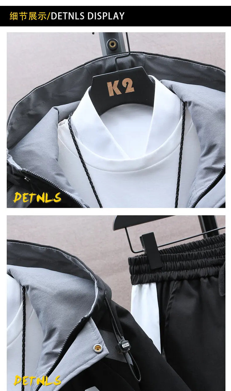 Casual Hooded Jackets And Pants Tracksuit Men's Clothing Sets 2026 Spring Autumn Youth Outdoor Sportswear 2 Pieces Coats Top Set