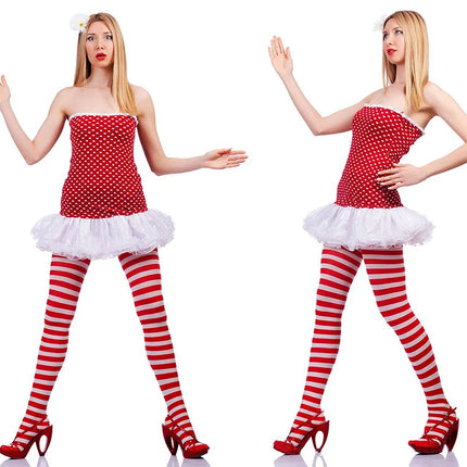 maveraCCüm | Christmas Stockings Red Green Striped Tights Stretchy Leggings Y2K Party Costume Knit Knee High Socks