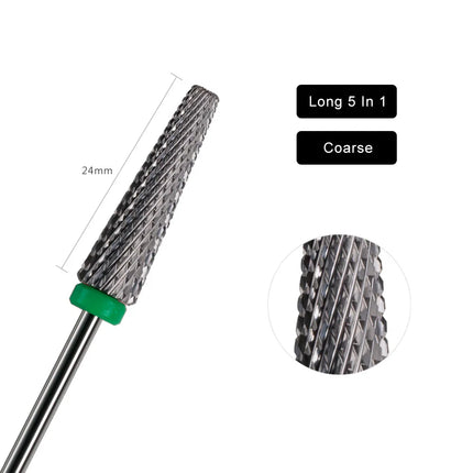 HYTOOS 24mm Super Long 5 in 1 Nail Drill Bits Two-Way Cross Manicure Carbide Burr Electric Grinding Accessories