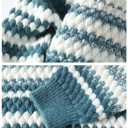 Winter Men's Loose Pullover Male Slim Fit Fashion Knitted Sweater Man Thick Warm Pull Homme Retro Stripe Sweaters