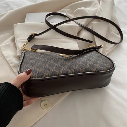 Vintage Style Handbag Crossbody Bag, Gold Letter 'M' Design Pu Leather Shoulder Messenger Bag, Synthetic Leather Tote Bag, Purse PlatiNum