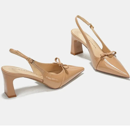 Pointed Toe Women's New Sandals 2025Summer Bow Luxury Brand Sexy Buckle High Heels Slingback Shallow Mouth Girls Mary Jane Shoes PlatiNum