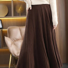 100% Merino Wool Women’s Knitted Skirt Spring Autumn Winter  Long Pleated Grace Skirts High Waist A-Line Cashmere Comfortable PlatiNum