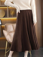 100% Merino Wool Women’s Knitted Skirt Spring Autumn Winter  Long Pleated Grace Skirts High Waist A-Line Cashmere Comfortable PlatiNum