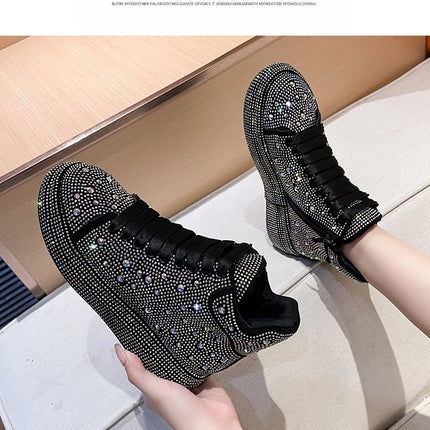 Designer Platform Sneakers Full Diamond Luxury Shoes Versatile Flat Bottom High-top Casual Skateboard Shoes Zapatos De Mujer