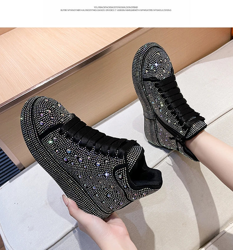Designer Platform Sneakers Full Diamond Luxury Shoes Versatile Flat Bottom High-top Casual Skateboard Shoes Zapatos De Mujer
