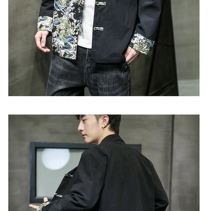 Camicie da uomo ricamate 2026 primavera stile cinese retrò colletto alla coreana giacca in cotone e lino cardigan da uomo Kungfu allentato casual Top