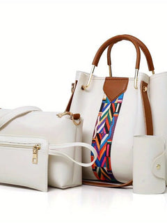 Set di 4 Borse da Donna in Pelle PU: Borsa a Tracolla, Borsa a Mano, Pochette e Portacarte
