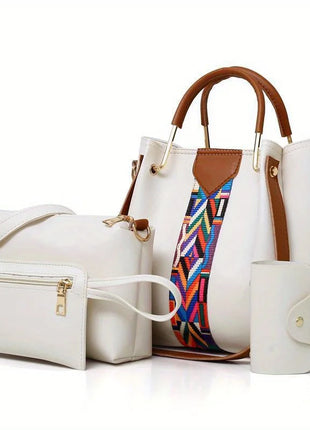 Set di 4 Borse da Donna in Pelle PU: Borsa a Tracolla, Borsa a Mano, Pochette e Portacarte