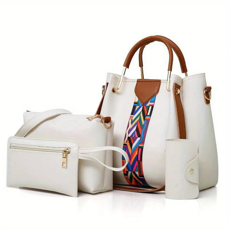 Set di 4 Borse da Donna in Pelle PU: Borsa a Tracolla, Borsa a Mano, Pochette e Portacarte