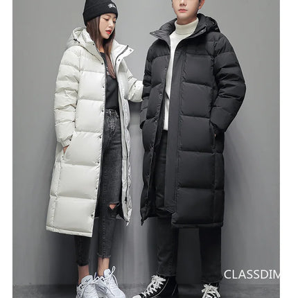 New Winter Men Long Puffer Jackets Hooded Duck Down Coats Unisex Casual Down Jackets Couples Outdoor Windproof Warm Jackets 3XL