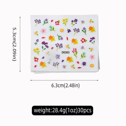 30sheets White Flower Nail Art Stickers 3D Rhinestones Floral Nail Decals 5.5*6.5cm Self Adhesive White Flower Nail Decorations