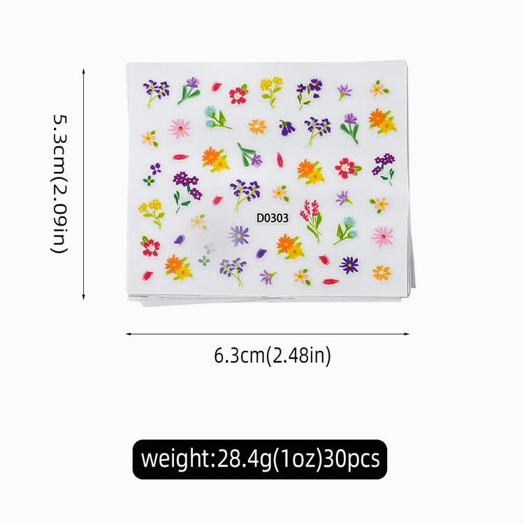 30sheets White Flower Nail Art Stickers 3D Rhinestones Floral Nail Decals 5.5*6.5cm Self Adhesive White Flower Nail Decorations