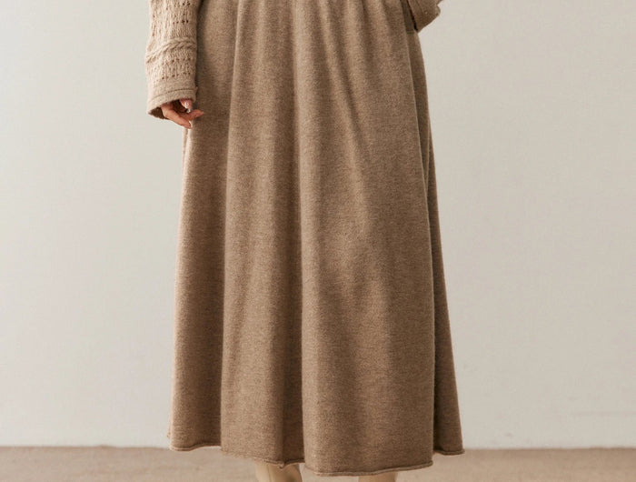 Women's 100% Pure Cashmere Skirt Autumn Winter Mid-calf A-line Knitted Full Skirt High Waist Soild Dress Elegant Basic High-end PlatiNum