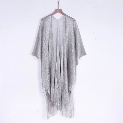 Abito copricostume da spiaggia lavorato a maglia trasparente con nappe sexy con frange Tunica in rete lucida per costumi da bagno da donna Abito da spiaggia leggero con copertura in rete platinumshop