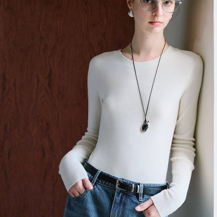 FSLE【Premium Series】German Biella Wool Autumn Super Fine Washable Seamless One-Piece Mock Neck Thermal Base Layer Shirt Women PlatiNum