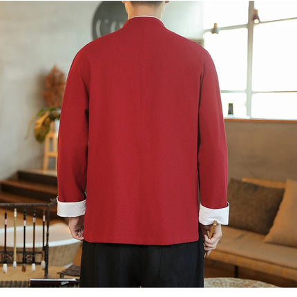 Camicie da Uomo a Maniche Lunghe in Stile Cinese, Ricamate, per Kung Fu e Tai Chi, Cardigan Retrò in Lino, Abito Tradizionale Tang, Top Tradizionale da Uomo