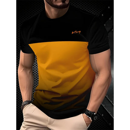Men's Simple Fashion Striped Graphic T-shirt Summer Fashion Short Sleeve 3D Printed T-shirt Casual Oversized Crew Neck T-shirt