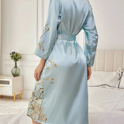 ‌   Set di indumenti da notte floreali in raso di seta, abito con cintura, canotta, camicia da notte, indumenti da notte eleganti in due pezzi, per tutte le stagioni platinumshop