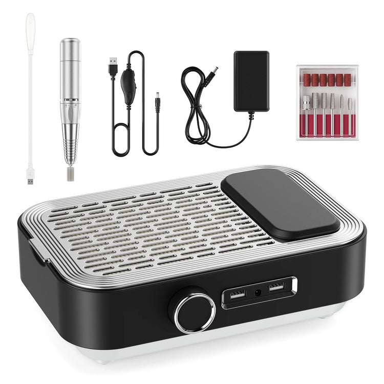 4‑in‑1 Electric Nail Drill Machine 45000RPM with 80W Nail Dust Collector 6W LED Nail Lamp Rechargeable Nail File Manicure Tool for Home Salon