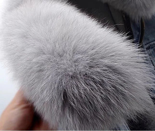 2026 New Women Faux Fox Fur Collar Jean Coat Winter Jacket Female Short Warm Parkas Rabbit Hair Lining Outwear Fashion Overcoat