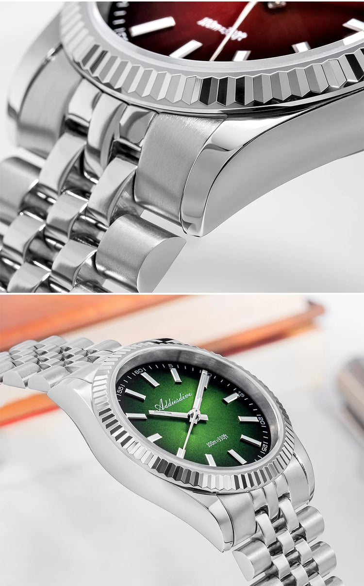 ADDIESDIVE Men Watch 36mm Quartz Wristwatch AD2073 Sapphire Sunburst Dive 100m Waterproof BGW9 Luminous  Watch for Men