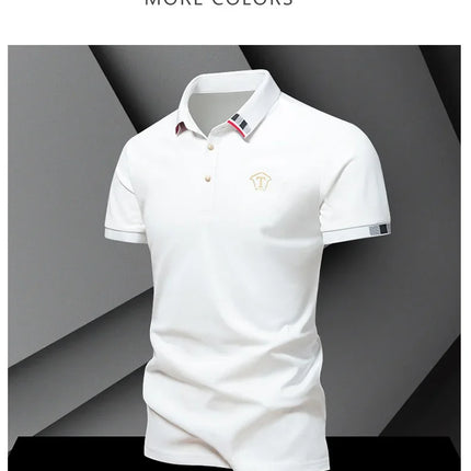 Men's New Summer 2024 Pure Cotton Short-Sleeve T-shirt Men's High-End Casual Lapel Half-Sleeve Polo Men's Top