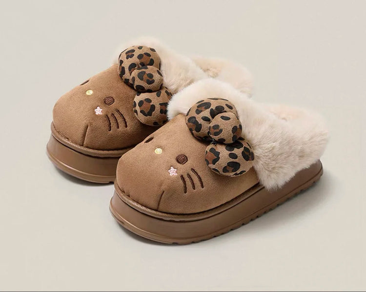 Sanrio Hello Kitty Winter Fleece Lined EVA Thick Mule Slippers Snowy Day Anti-Slip Warm Fleece Outdoor Slippers Women Snow Boots