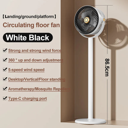 Ventilatore da Pavimento Moderno a Circolazione d'Aria, 4 Altezze, 5 Velocità, Silenzioso, Regolabile, Multi-Angolo, Rinfrescatore da Scrivania per Casa, Cucina, Ufficio e Campeggio