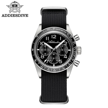 ADDIESDIVE Men's Chronograph Quartz Watch 37mm Bubble Glass 100m Waterproof Watches Ceramic Bezel BGW9 Luminous Sport Wristwatch