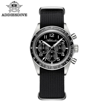 ADDIESDIVE Men's Chronograph Quartz Watch 37mm Bubble Glass 100m Waterproof Watches Ceramic Bezel BGW9 Luminous Sport Wristwatch