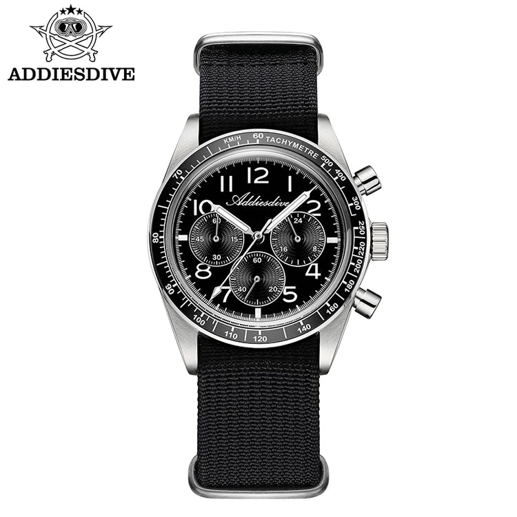 ADDIESDIVE Men's Chronograph Quartz Watch 37mm Bubble Glass 100m Waterproof Watches Ceramic Bezel BGW9 Luminous Sport Wristwatch