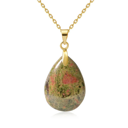 New Fashion Natural Stone Crystal Pendant Teardrop Simple Pendant Necklace Earrings Making Jewelry With Chain collar PlatiNum
