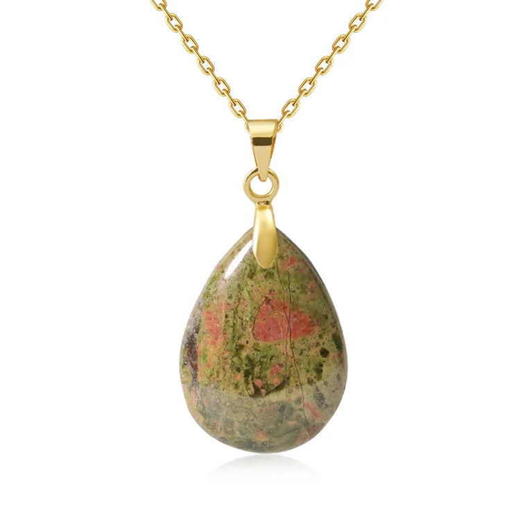 New Fashion Natural Stone Crystal Pendant Teardrop Simple Pendant Necklace Earrings Making Jewelry With Chain collar PlatiNum