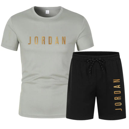 Summer Fashion Trendy Casual Sports Two Piece Set Youth Men's Short sleeved T-shirt+Shorts Set PlatiNum