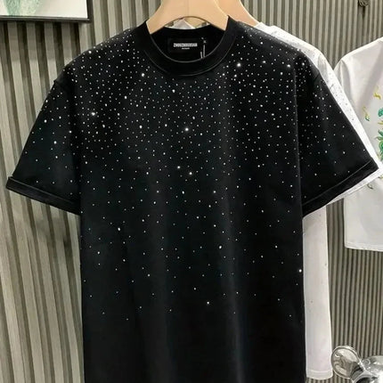 New Luxury Men's T-shirt Hot Diamond Printed Half Sleeve Fashion Round Neck Casual Summer High-end Men Tops T Shirts PlatiNum