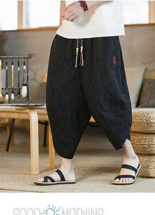 Kimono giapponese Pantaloncini tradizionali Pantaloni asiatici da uomo Samurai giapponese Pantaloni larghi da uomo in lino Yukata casual allentati