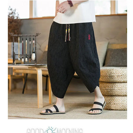 Kimono giapponese Pantaloncini tradizionali Pantaloni asiatici da uomo Samurai giapponese Pantaloni larghi da uomo in lino Yukata casual allentati